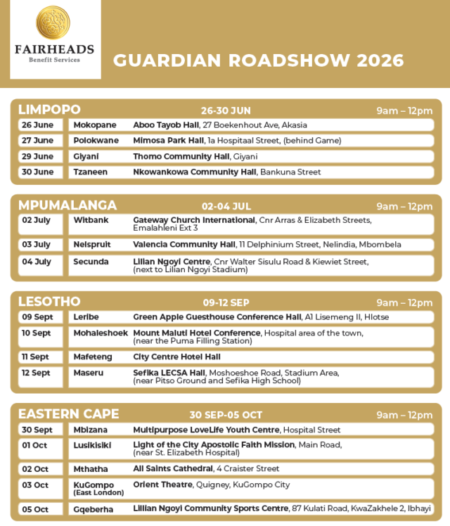 Guardian Roadshow schedule 2026
